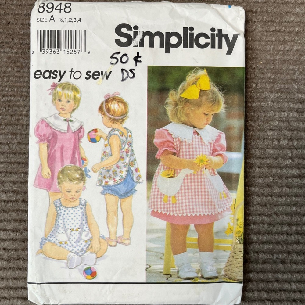 Simplicity 8948 Toddler Dress Pinafore Top Panties Pattern Size A 1/2-4 Uncut